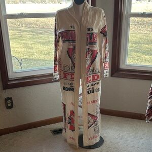 Vintage Style Women's Long Duster made with vintage reproduction feed sacks